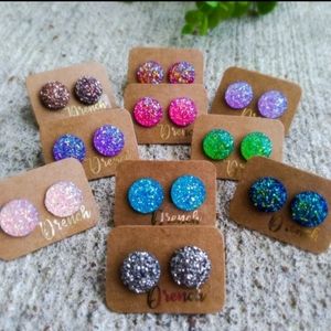 Set Druzy Resin Earrings, 10 Pairs Colorful Hypoallergenic 12mm Stud Earrings